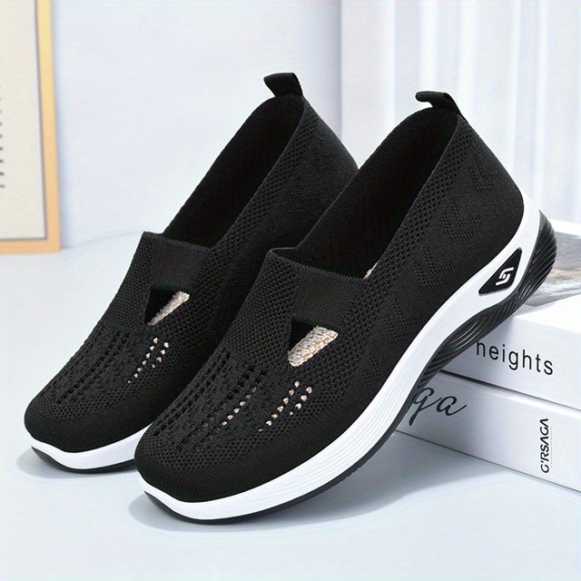 Zapatos Para Caminar Con Recortes De Tejido Volador, Zapatillas De Deporte Casuales Transpirables Con Parte Superior Baja, Calzado De Mujer
