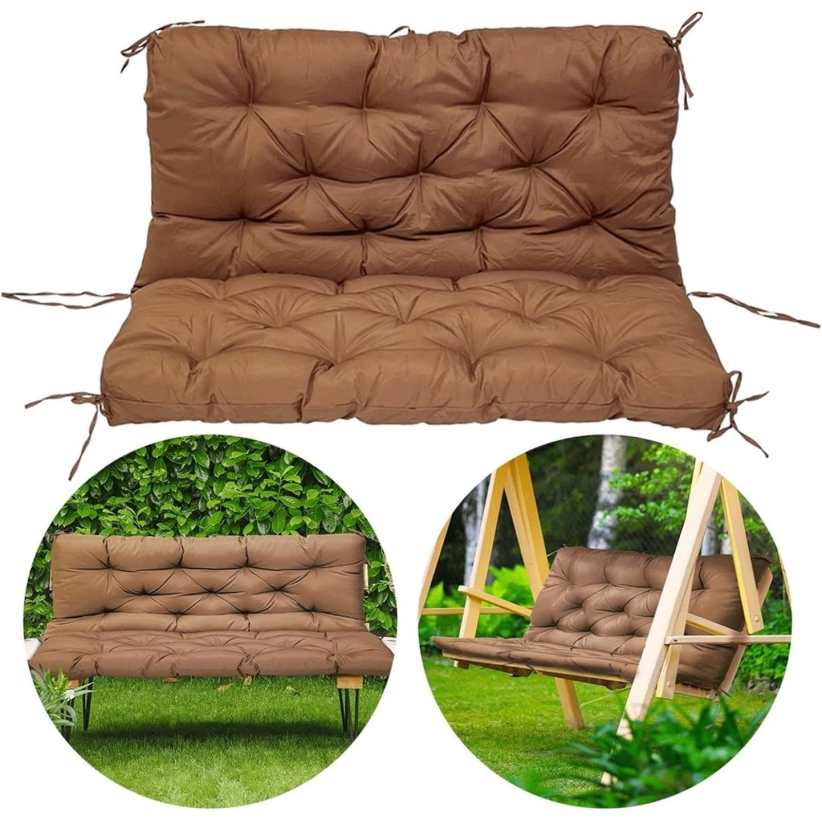 SQDWYGG Outdoor Swing Cushions with Backrest, 2 or 3 Person Seat Bench Replacement Waterproof Cushion for Outdoor Patio Porch Garden Furniture Swing Chair,Brown,59x39.4in