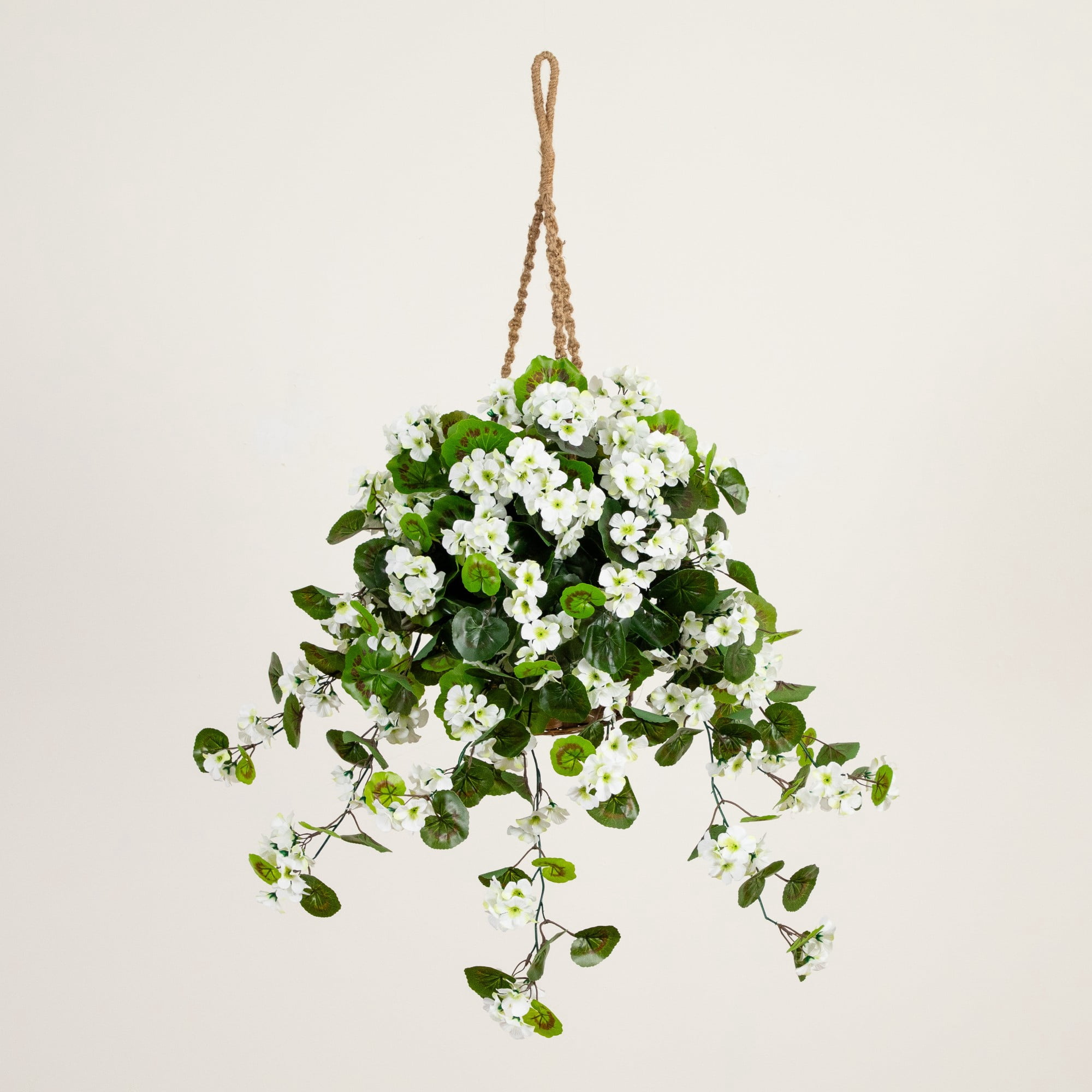Nearly Natural UV Resistant Outdoor Artificial Geranium in Hanging Basket - 28" - White