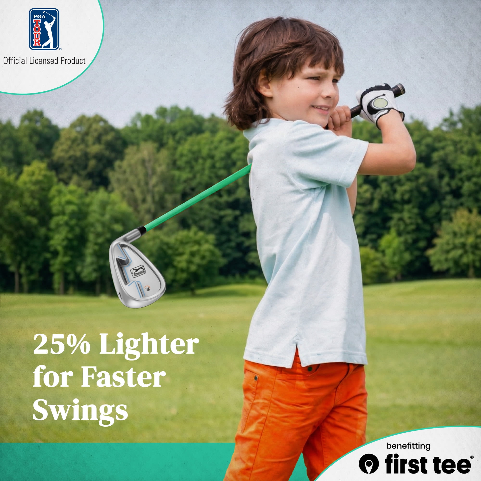 PGA TOUR x First Tee Junior Golf Club Set with Carry Bag, 5-Piece, Right-Handed, Kids Heights 4'1" to 4'8", Green