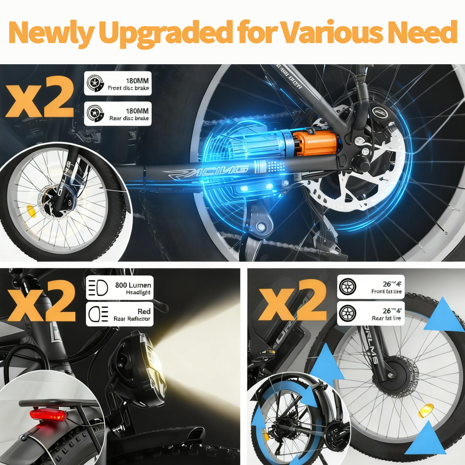 5000W Peak Dual Motor E-Bike, 60V 25Ah Battery Electric Bike, 50MPH High Speed E-Bike with 26" x 4.0 Fat Tire, Hydraulic Disc Brakes All Terrain Mountain/Commuter E-Bicycle