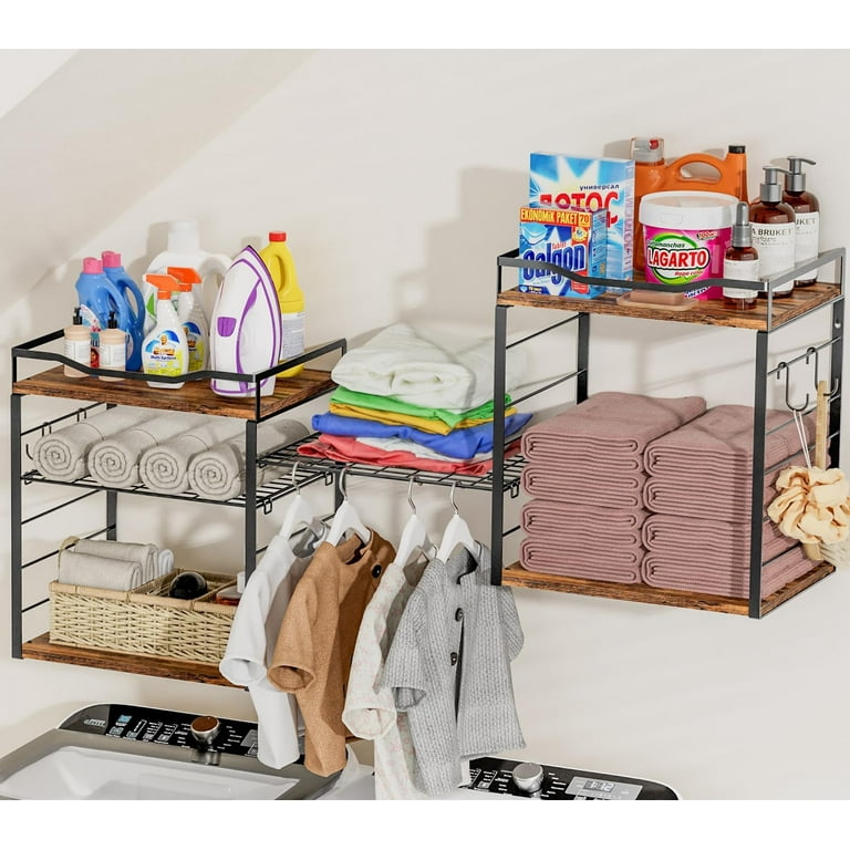 2 Pack Laundry Room Shelves for Wall Mounted with Metal Baskets Laundry Shelves Over Washer and Dryer Shelf 3 Tier Organization and Storage Shelves for Laundry Bathroom Kitchen 8 Hooks Walmart
