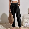 thumbnail image 3 of Women's High Waist Cargo Pants - Drawstring Hem, Side Pockets, Polyester, Casual Summer Trousers, S-XL Sizes, 3 of 7
