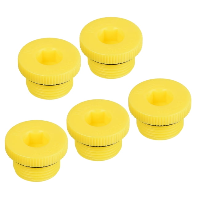 Unique Bargains M22x1.5 Hold Plugs Plastic Male Threaded Hex Socket End Cap, Yellow 5 Pack