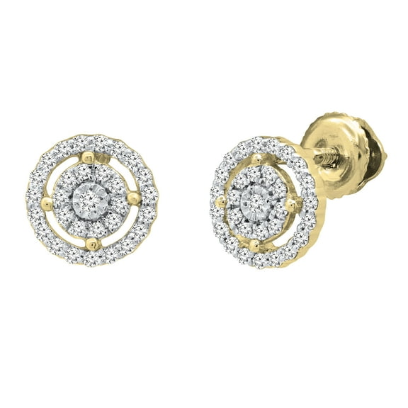 Dazzlingrock Collection Round White Diamond Cluster Screwback Stud Earrings for Women (0.20 ctw, Color I-J, Clarity I1-I2) in 14K Yellow Gold