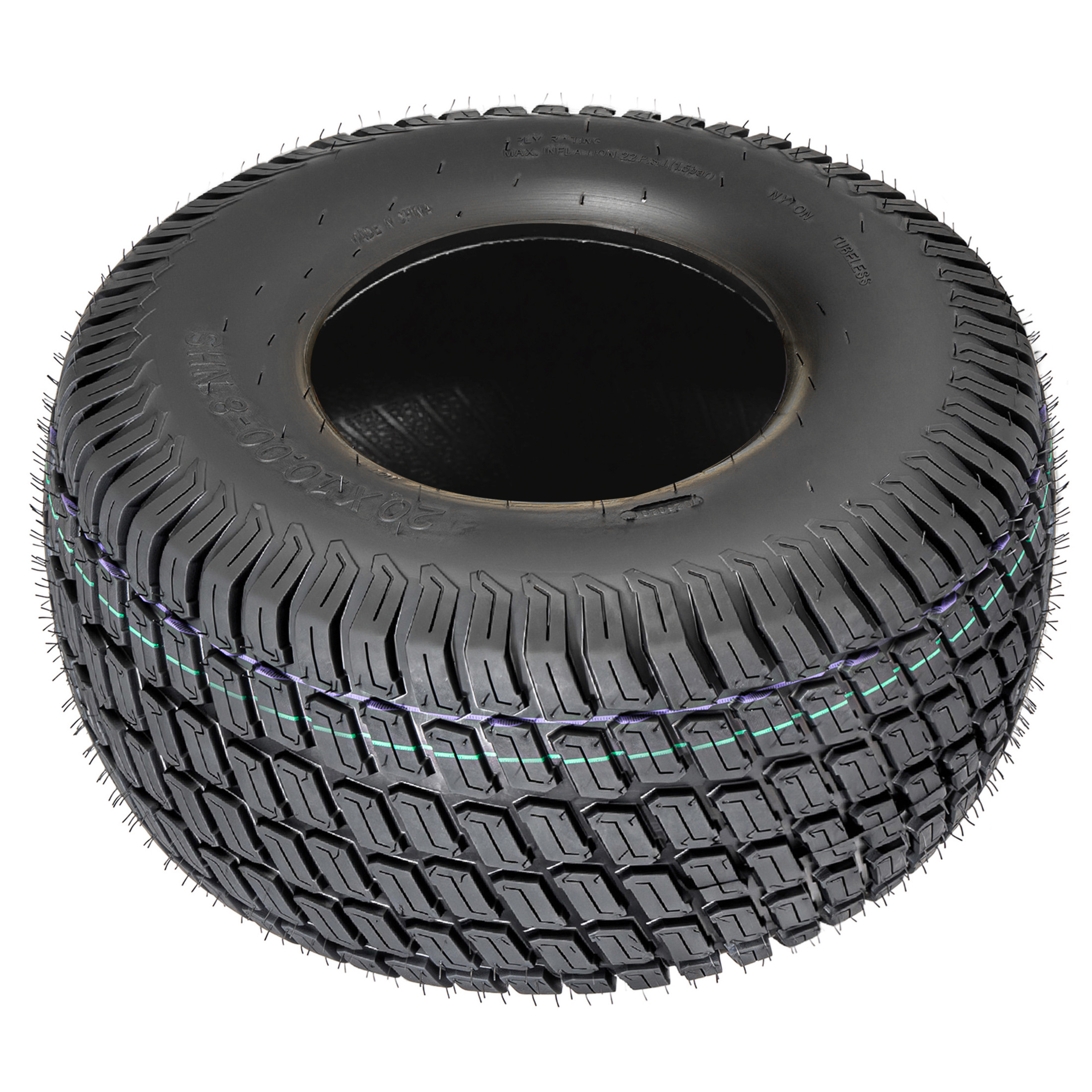 Noble House 20" x 10" 4-Ply Tubeless Turf Tread Lawn Mower Tires, Heavy Duty for Large Garden Tractors, Black, Set of 2