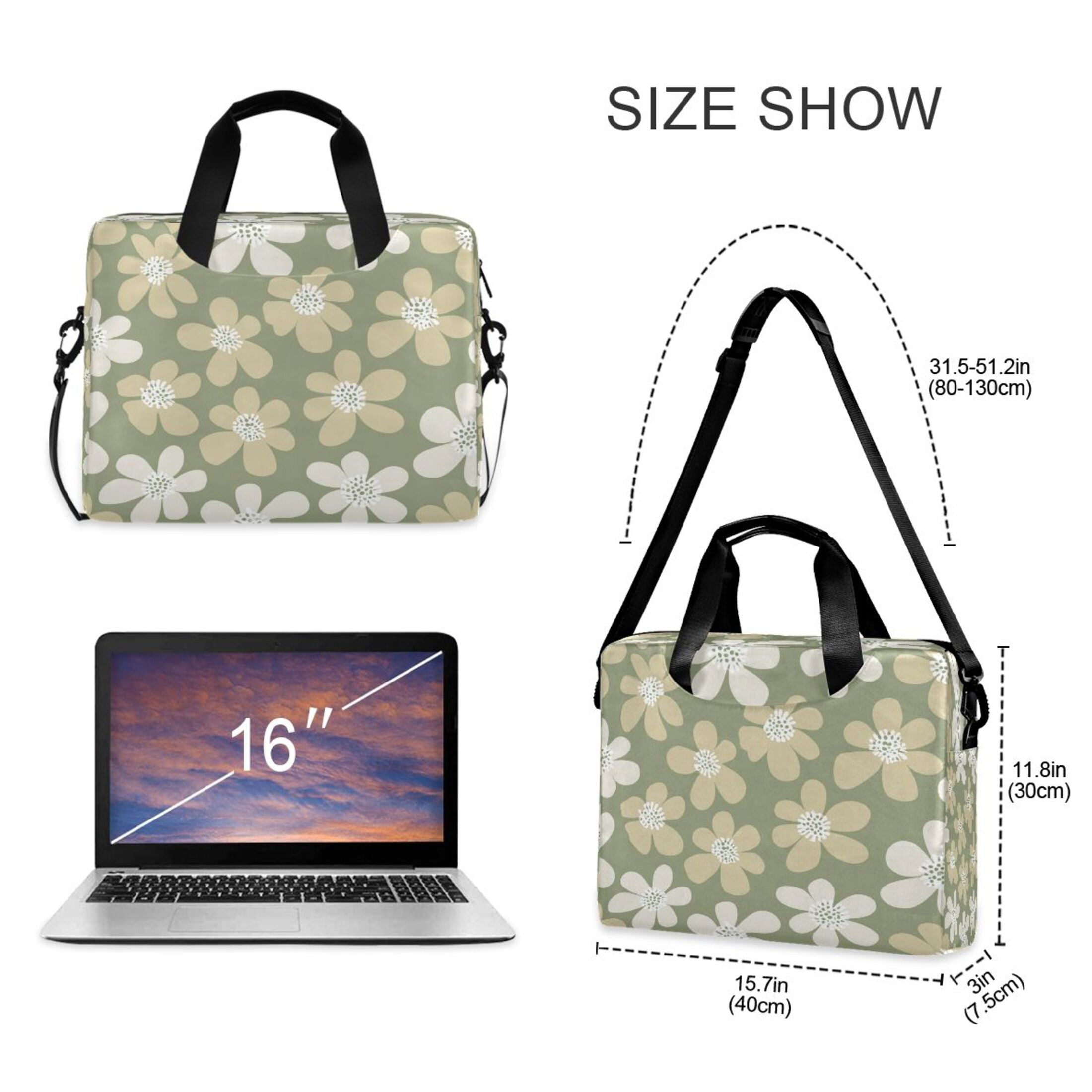Laptop Bag Laptop Briefcase 15.7 x 3 x 11.8 Inches Laptop Bag Briefcases Laptop Storage Travel Laptop Bag Work Laptop Bag Gray Flower Seamless