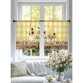 thumbnail image 4 of Gnomes Sunflower Sheer Curtains 54 Inch Length 2 Panels for Living Room, Yellow Checkered Pastoral Botanical Wooden Voile Kitchen Curtain Set, Luxury Privacy Drapes Window Treatment for Bedroom, 4 of 7