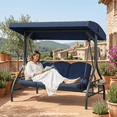 thumbnail image 4 of TLSUNNY 3-Seat Outdoor Converting Canopy Swing Glider, Patio Hammock Lounge Chair, Foldable Cup Holders, Adjustable Shade, Removable Cushions, for Porch, Backyard, 4 of 10