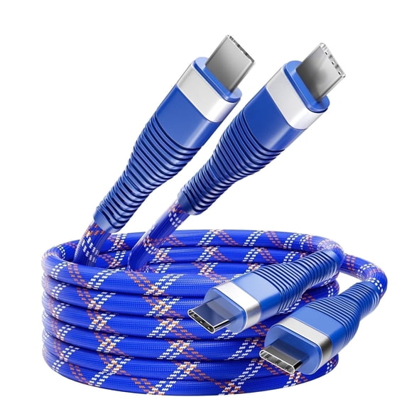 Wellooch 3ft 60W USB-C to USB-C Cable, 2-Pack, Blue - Tangle-Free Braided Fast Charger Cord