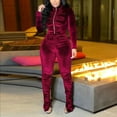 thumbnail image 2 of Velvet Track Suits for Women Set 2 Piece Sweatsuits Outfits Velour Ruched Long Sleeve Zip Up Jacket and Pants Sets, 2 of 7