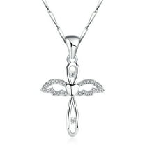 Leander 999 Sterling Silver Zircon Cross Angel Pendant Necklace, Diamond-Encrusted, Simple and Exquisite, Women's Necklace