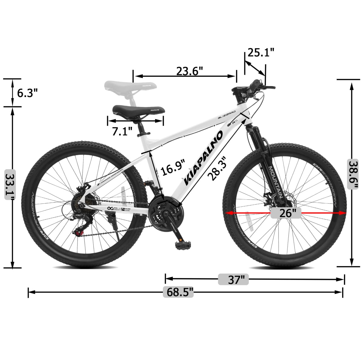 26 Inch All-Terrain Mountain Bike with Disc Brakes, 21-Speed Drivetrain, Steel Frame Front Suspension MTB for Men & Women, Trail Riding & Outdoor Cycling