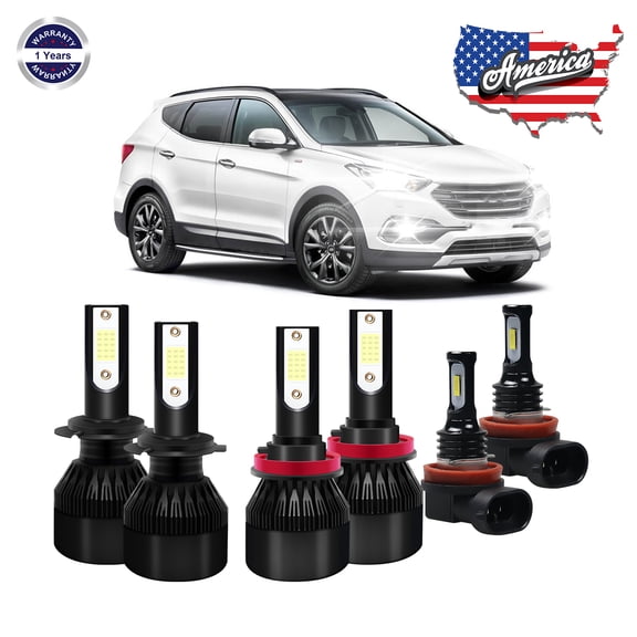 SHENKENUO H7 H11 LED 6000K White Headlights High Low Beam Fog Light Bulbs Kit For Hyundai Santa Fe 2013-2016