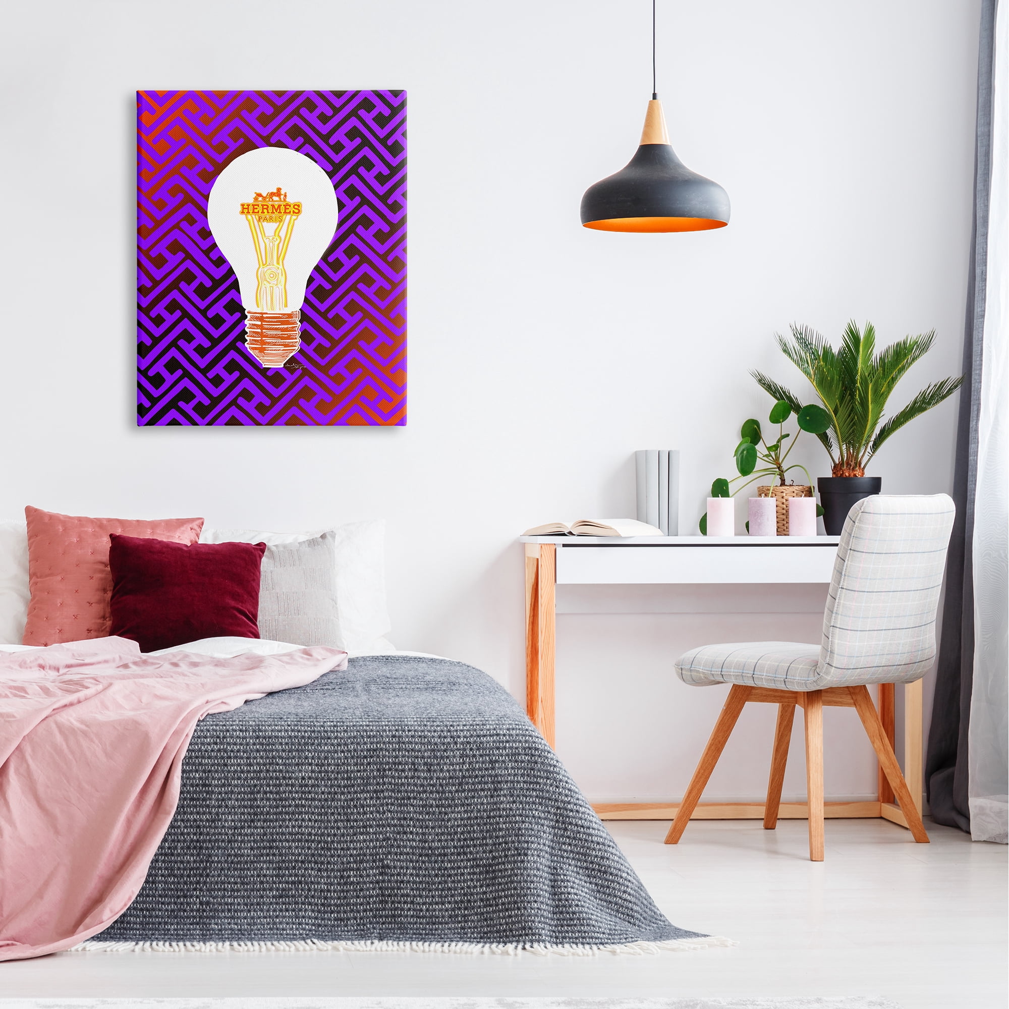 Stupell Industries Patterned Glam Lightbulb Beauty & Fashion Painting Gallery Wrapped Canvas Art Print Wall Art, 30 x 40