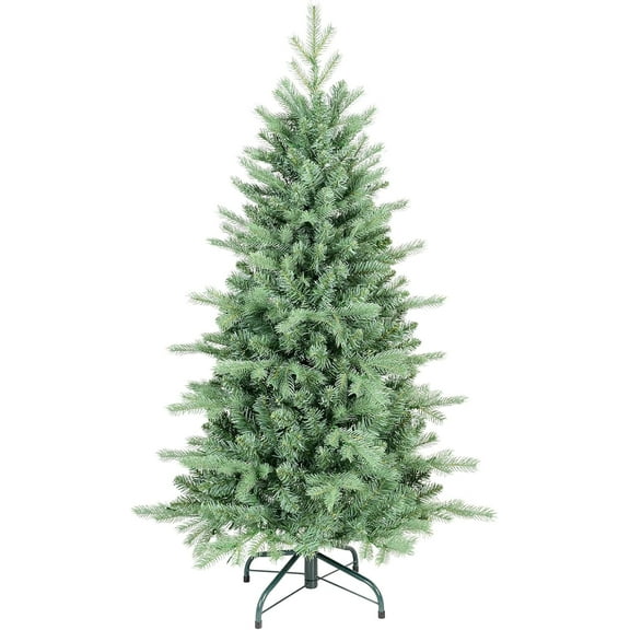 4 FT Artificial Skinny Christmas Tree,Unlit Blue Spruce Slim Pencil Xmas Tree with 566 PE&PVC Mixed Branch Tips,Hinged Pine Tree with Metal Stand for Home Office Décor