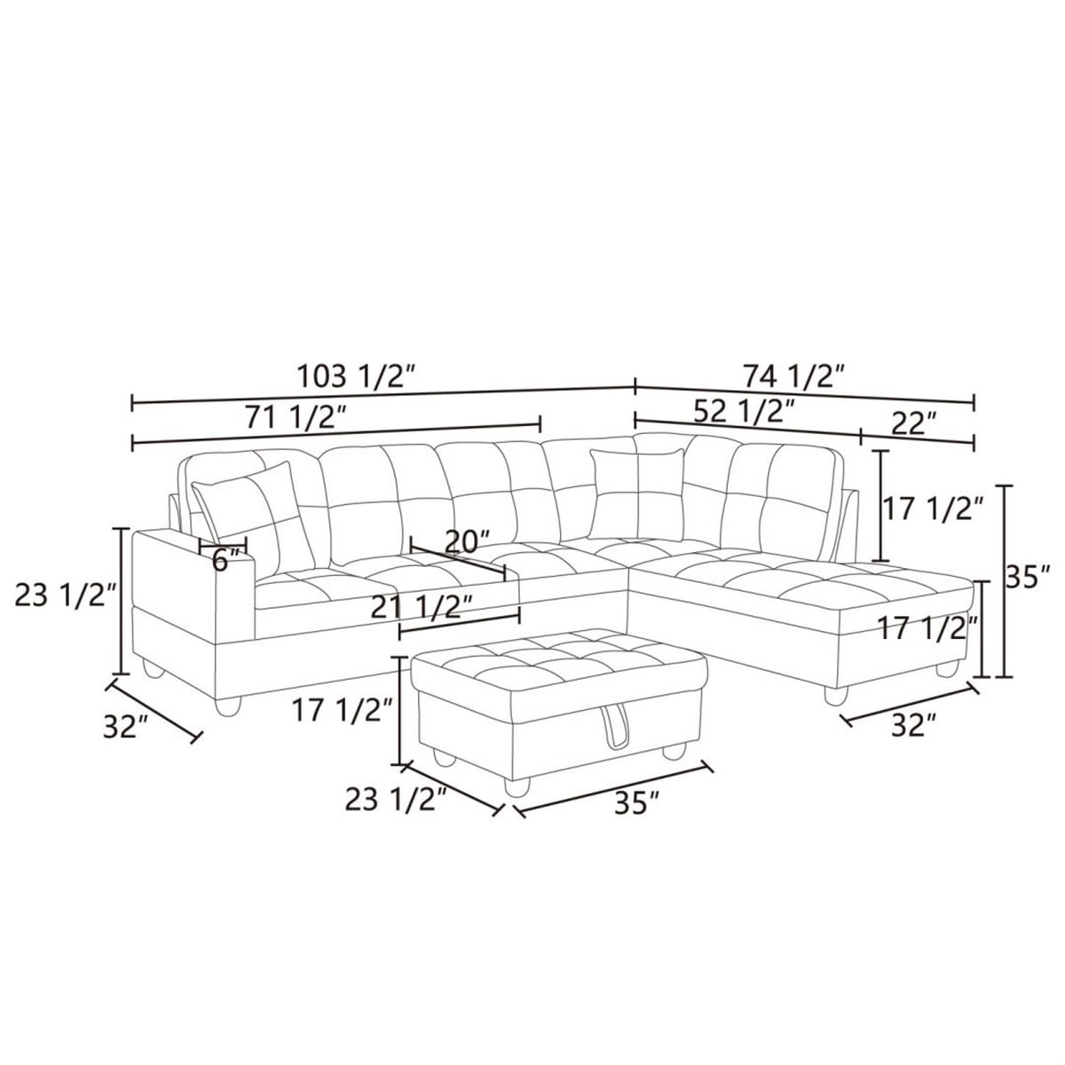 Hommoo Flannel and PVC Sectional Sofa, L Shaped Couch and Sofa Set, Modern Living Room Furniture Sets,Taupe(No Ottomans)