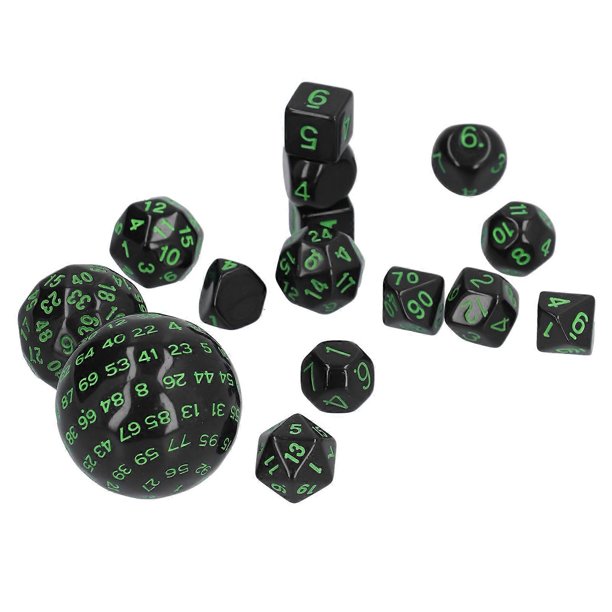 15pcs D3‑D100 Polyhedral Dice Set 3 Sides to 100 Sides Conjuring Dice Rolling KitsGreen
