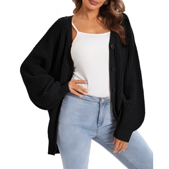 QUALFORT Women’s 100% Cotton Button-Front Oversized Cardigan Sweater