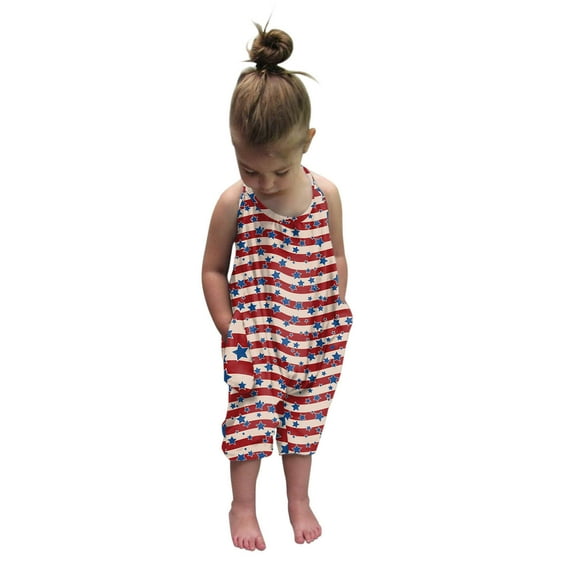 Ketyyh-chn99 Girls 4th of July Outfit 2025 Toddler Kids Baby Girls Independence Day Harem Pants Boys Romper Jumpsuit for 2-3 Years,Red