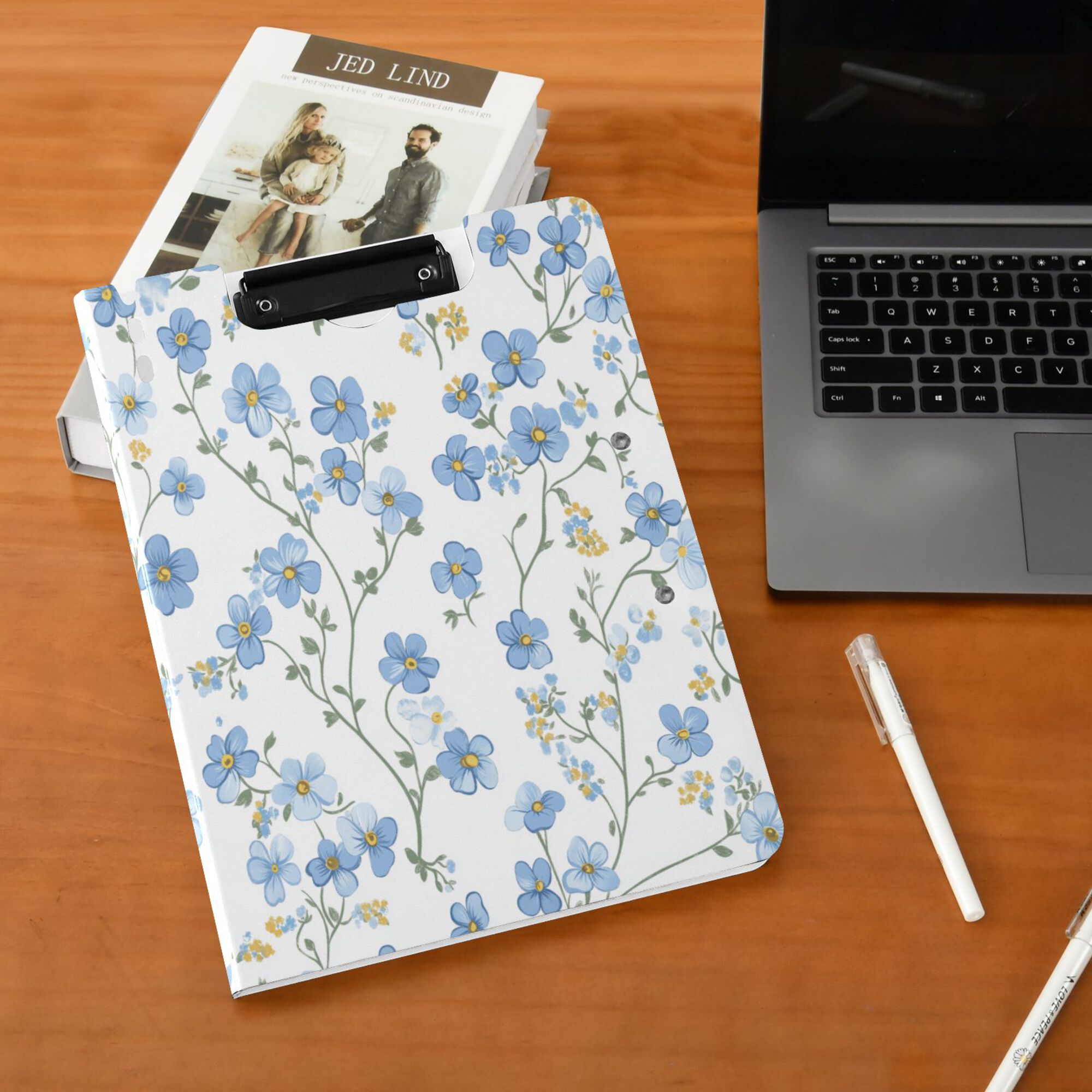 FORMRS A4 Clipboard Folder with Pen Holder Horizontal Foldable School Office Binder, Forget Me Not