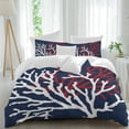 thumbnail image 2 of Red White Coral Duvet Cover Set, Summer Ocean Nautical Coastal Navy Blue Soft Duvet Cover Full Size Bedding Set 4 Pieces, 1 Quiltcover and 2 Pillowcases with Zipper, 1 Bed Sheet for All Seasons, 2 of 9
