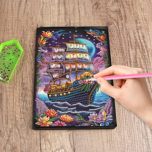 Diamond Painting Kit Notebook, Dream Sail DIY Art Craft Kit, A5 Perfect Creative Gift, Diamond Decoration, Suitable for Painting, Writing and Notebook Use