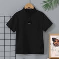 thumbnail image 5 of KHONTS Boys Short Sleeve Henley Collar T Shirt Kids Button up T-Shirts Casual Summer Solid Tees,Size 5-14 Years Black 140, 5 of 6