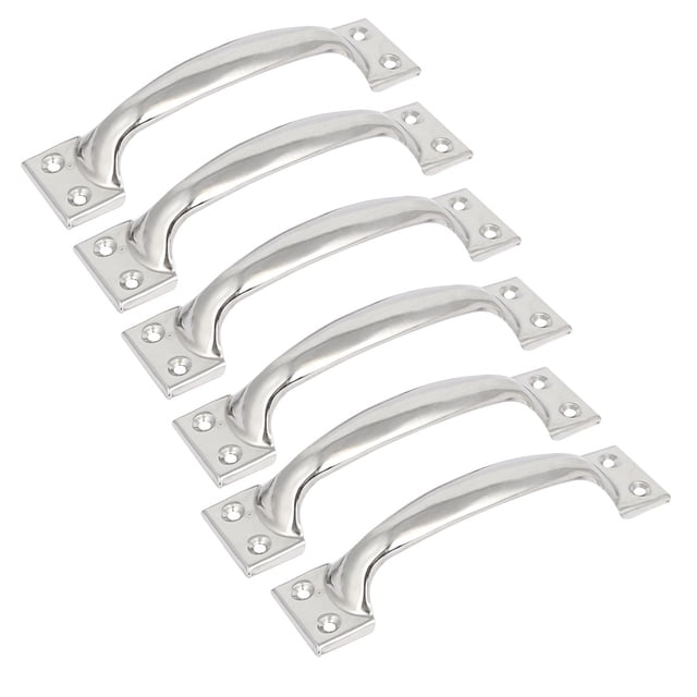 Mango de puerta de aluminio para hogar con 4 agujeros, tono plateado, 6" de longitud, 6 piezas