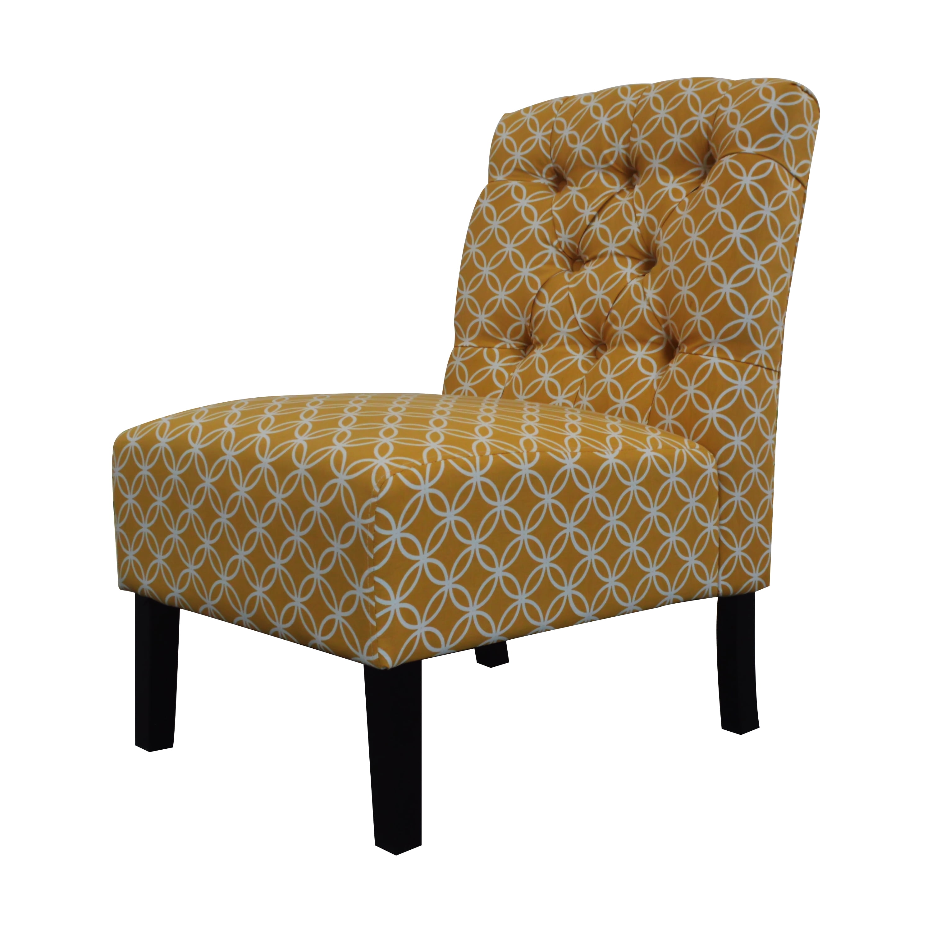 Upholstered Armless Accent Chair In Geometric Yellow/White Patern ...