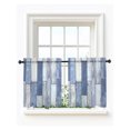 thumbnail image 2 of Blue Beige Wooden Sheer Kitchen Tier Curtains 24 Inch length,Rod Pocket Half Curtains Short Drapes,Farmhouse Vintage Country Striped Light Filtering Small Window Treatments 2 Pcs 27.5"W x 24"L, 2 of 7