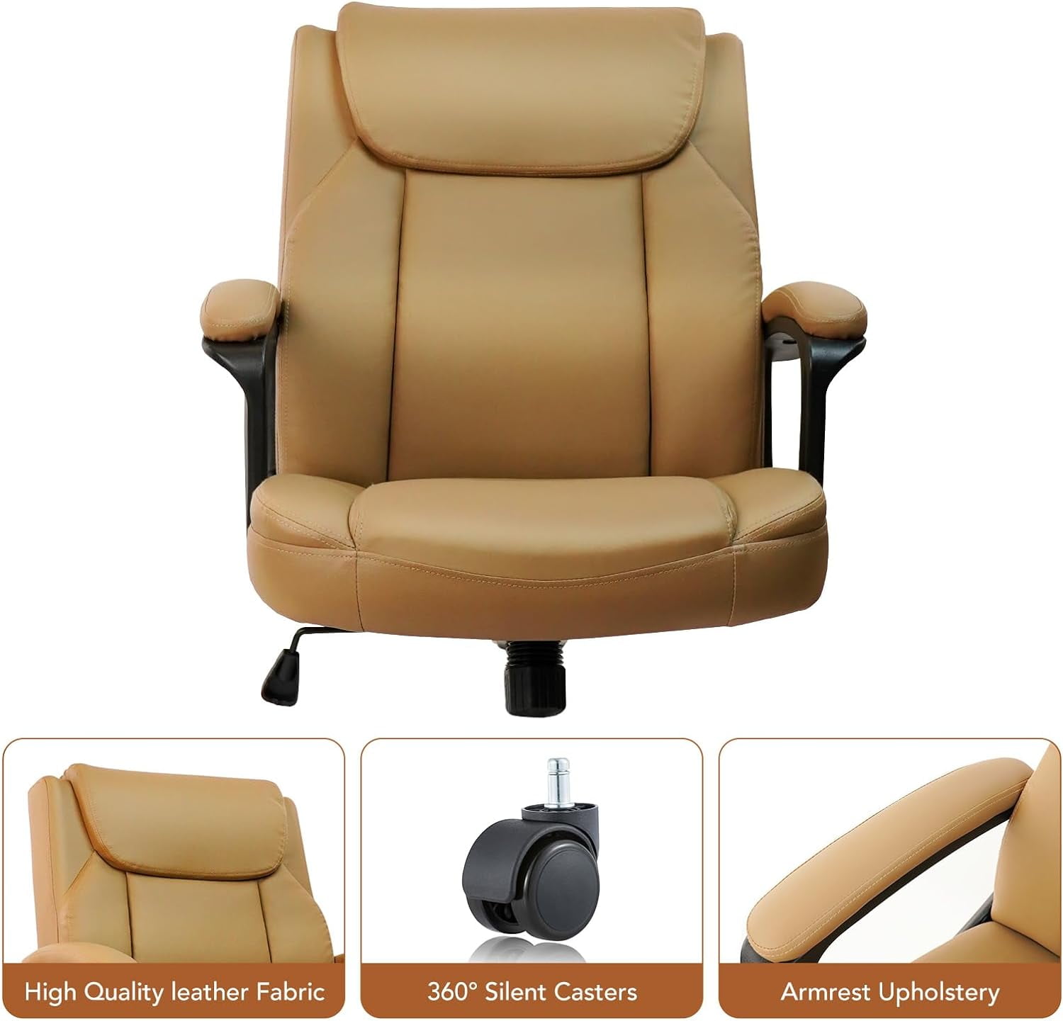 CLATINA Brown Office Chair Computer Chair PU Leather Executive Office Chair Swivel Adjustable Height Chair with Upholstery Fixed armrest Mid-Back Leather Thick Cushion Office Chair Brown 2Pack