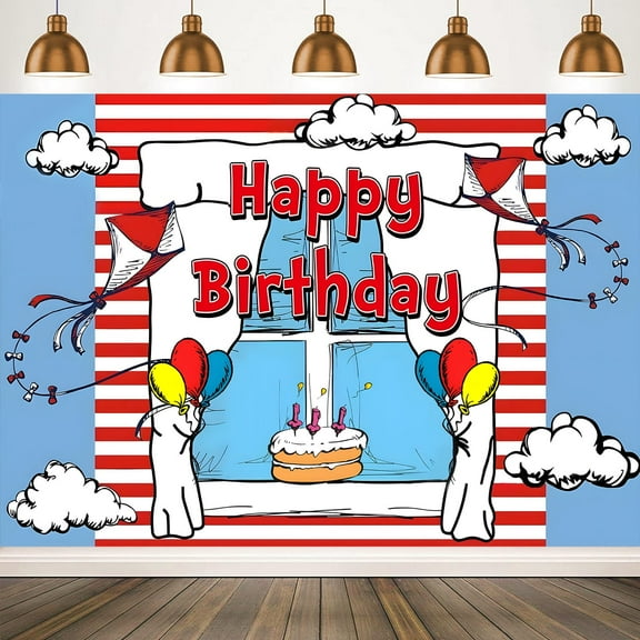 Blue Red Stripes Backdrop Party Supplies Birthday Theme Background Kite Striped Banner for Birthday Party Table Decoration 5x3ft