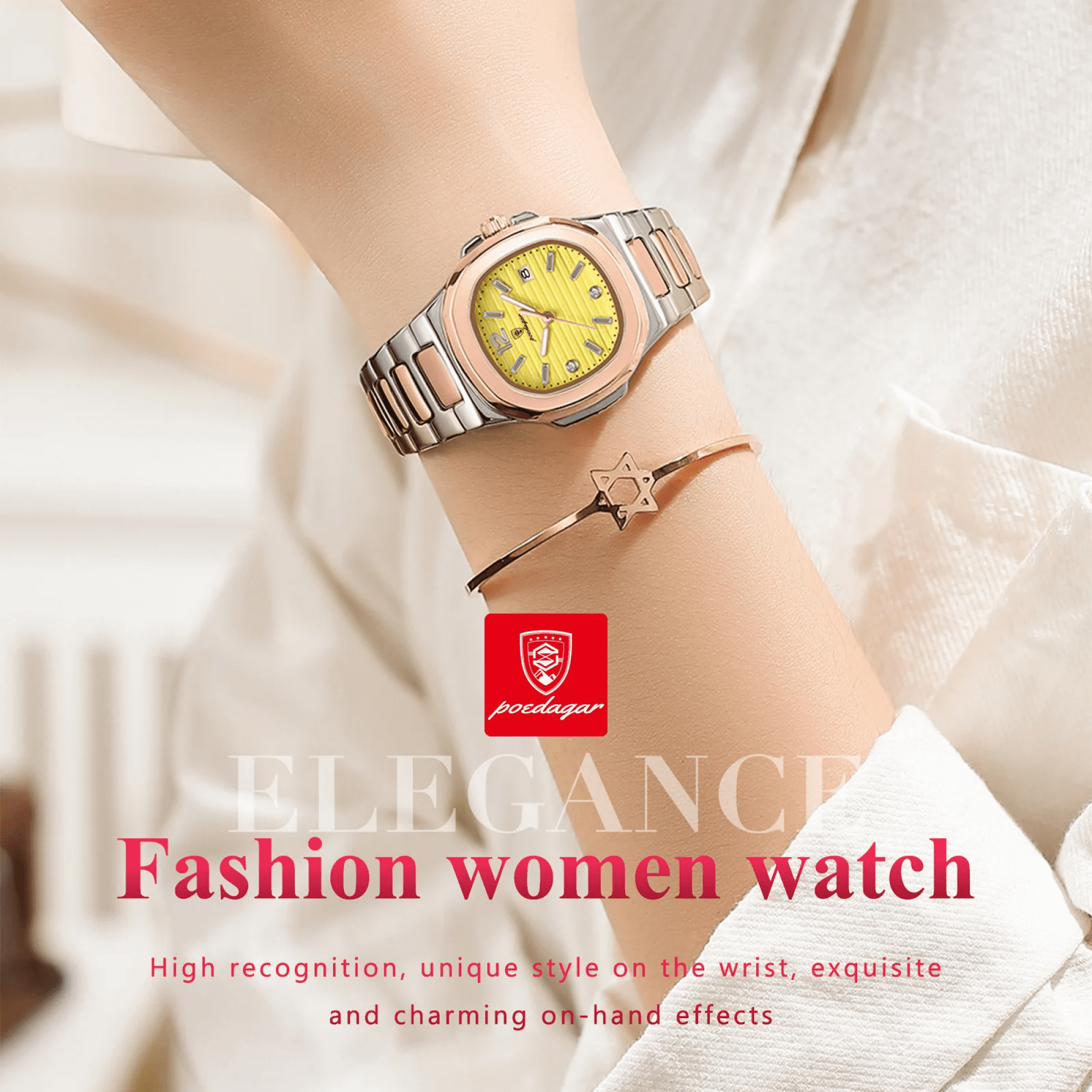 Poedagar Woman Watch Square Ladies Quartz Watches Luminous Waterproof Date Female Clock