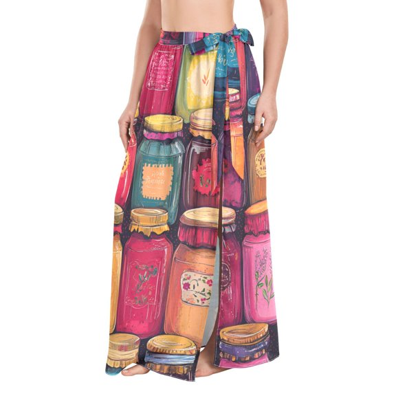 FORMRS Womens Long Sarong Beach Wrap Semi-Sheer Bikini Skirt Bathing Swimsuit Cover Up, Purple Jar