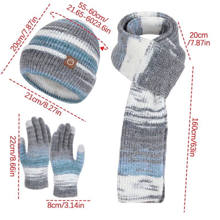 dazeni Winter Striped Beanie Hat Scarf Gloves Set for Women 