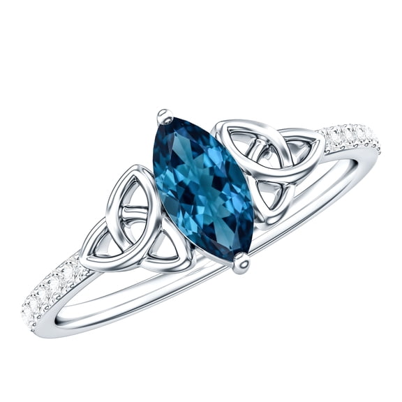 Rosec Jewels London Blue Topaz Marquise Engagement Ring with Celtic Knot - Blue Topaz Diamond Ring (0.7 Carat, AAA Quality), 925 Sterling Silver, US 4.00