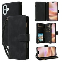 Dteck for iPhone 16 Plus Wallet Case, Crossbody Phone Purse with Card Holder for Women Men, Soft PU Leather Zipper Carry Cover with Shoulder Strap for iPhone 16 Plus,Black