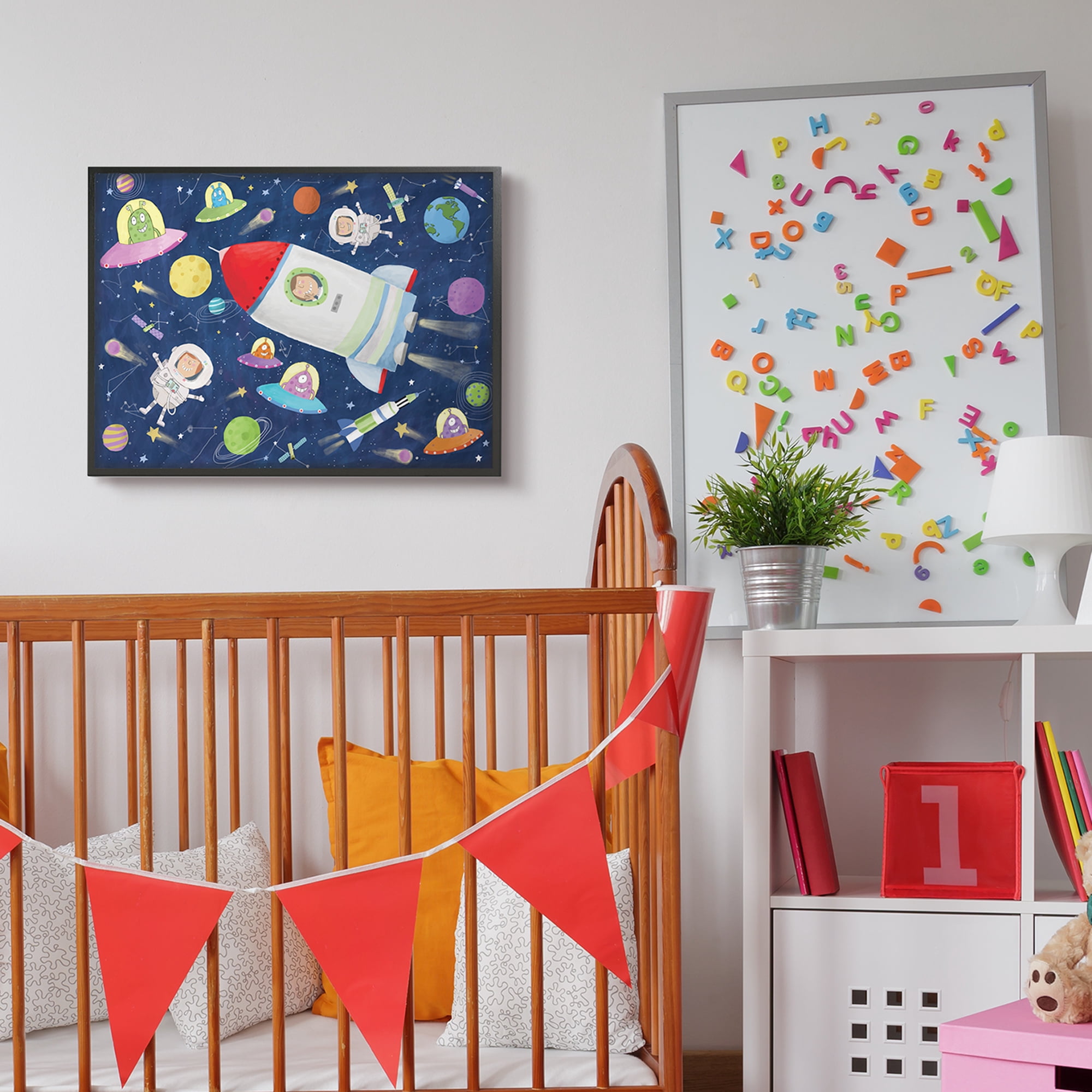 Stupell Industries Outer Space Alien Adventure Astronaut Rocketship,24 x 30,Designed by Carla Daly
