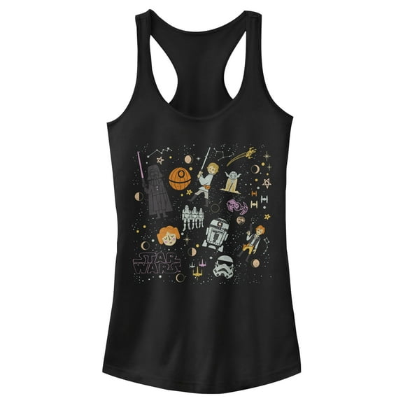 Junior's Star Wars Starry Character Collection Racerback Tank Top Black X Large
