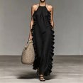 thumbnail image 2 of Women's Halter Neck Maxi Dress, Sexy Open Back Ruffle Beach Sundress, Boho Long Flowy Vacation Dress, Elegant Sleeveless Swing Gown for Pool Party, S-2XL, 2 of 5