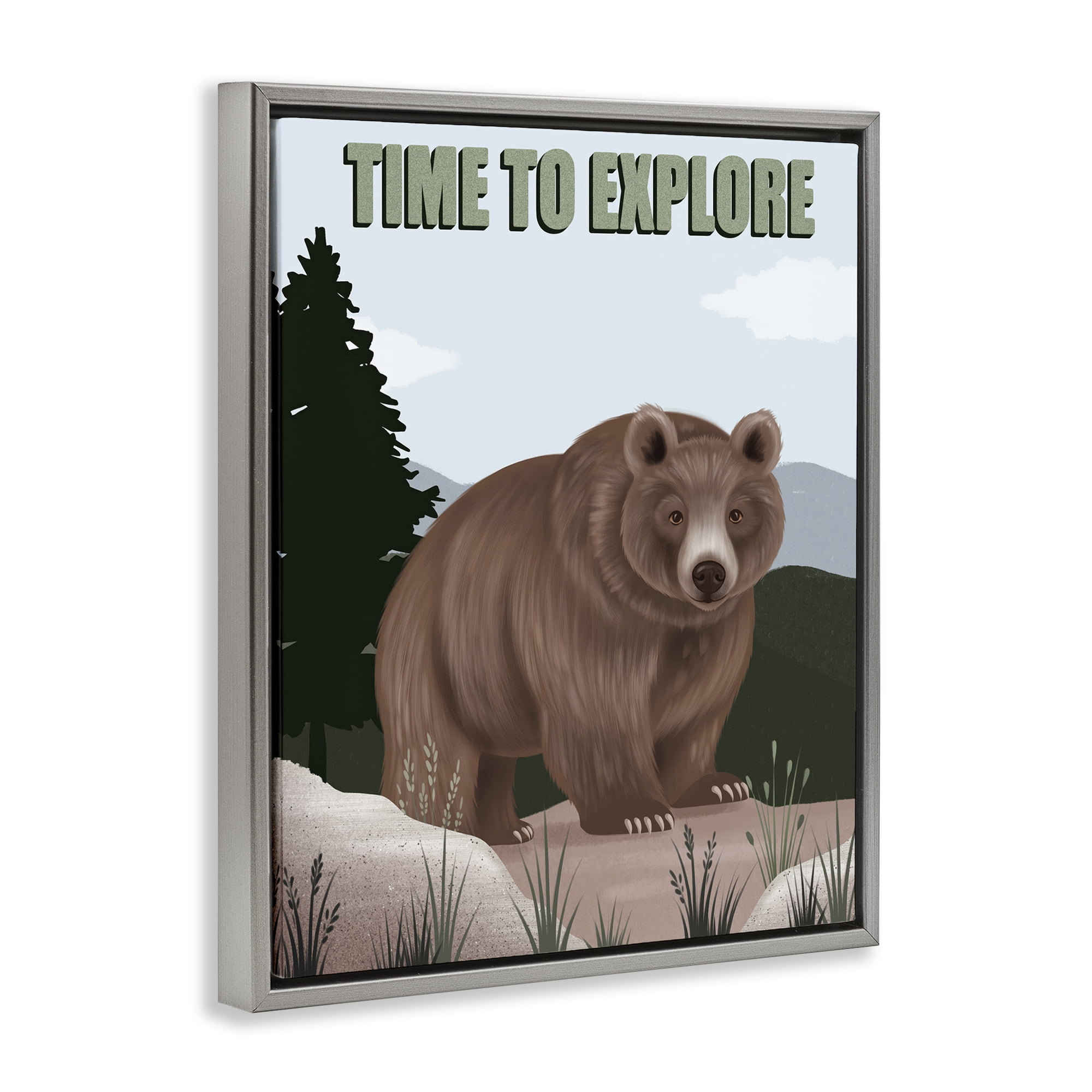 Stupell Industries Adventure Nature & Bear Animals Painting Gray Floater Framed Canvas Art Print Wall Art, 25 x 31