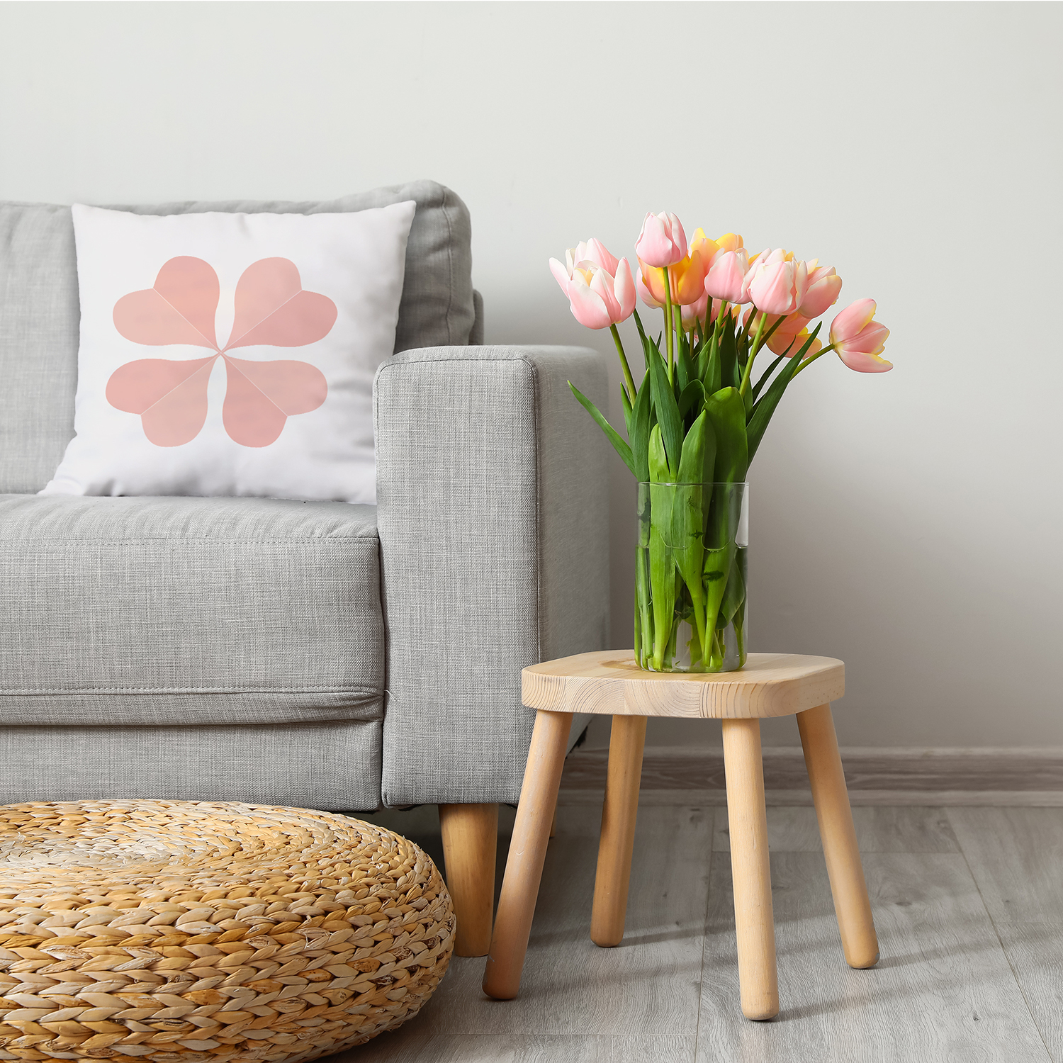 Simply Daisy 26 in x 26 in Modern/Contemporary Pink/White Floral St. Patrick's Day Polyester Throw Pillow