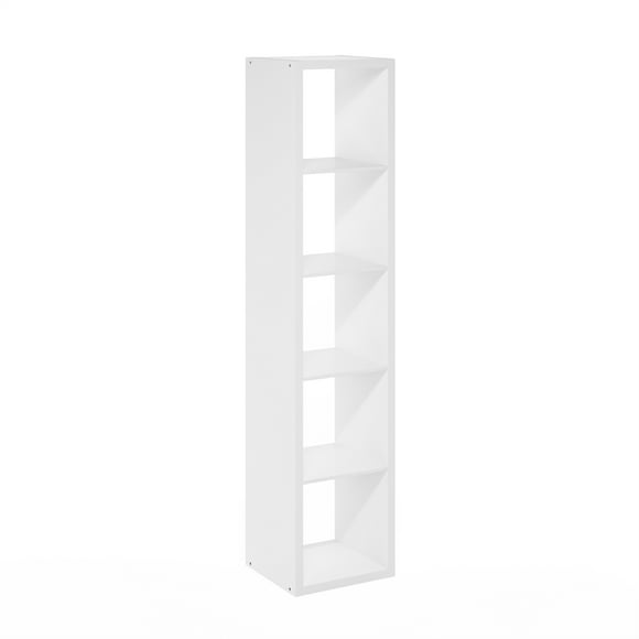 Furinno CUBICLE Book Shelf, 5-Cube Vertical Thick Frame Bookshelf, Horizontally & Vertically Reversible Bookcase with Open Back, 14.6 x 15.9 x 72, for Living Room, Bedroom, Home Office, White