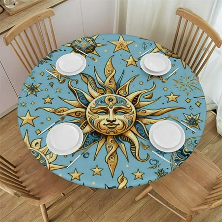 

Sheronv Celestial Pattern Round Table Cover Stain Resistant Washable Indoor Outdoor Tablecloth Kitchen Dining Wedding Parties 100% Polyester Fiber 31-35