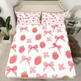 thumbnail image 2 of Manfei Chic Bowknot Bow Bed Sheets King,Cute Strawberry Bedding Sets King Size,Pink Flower Floral Sheet Set King For Girls,Lightweight Bedroom Decorative,4 Pieces, 2 of 7