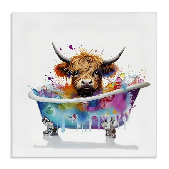 Stupell Industries Vivid Bath Time Cattle Typography Painting Gallery Wrapped Canvas Art Print Wall Art, 17 x 17