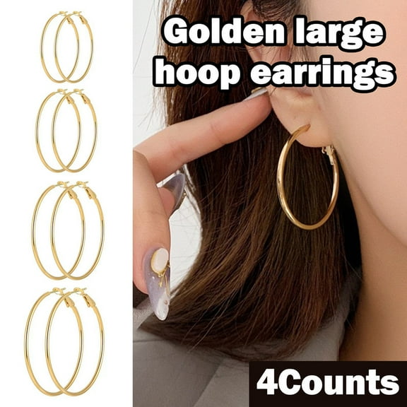 Women's 4 Counts Silver Gold Hoop Earrings Set 14K Gold Plated Hypoallergenic Lightweight Dangle Earrings