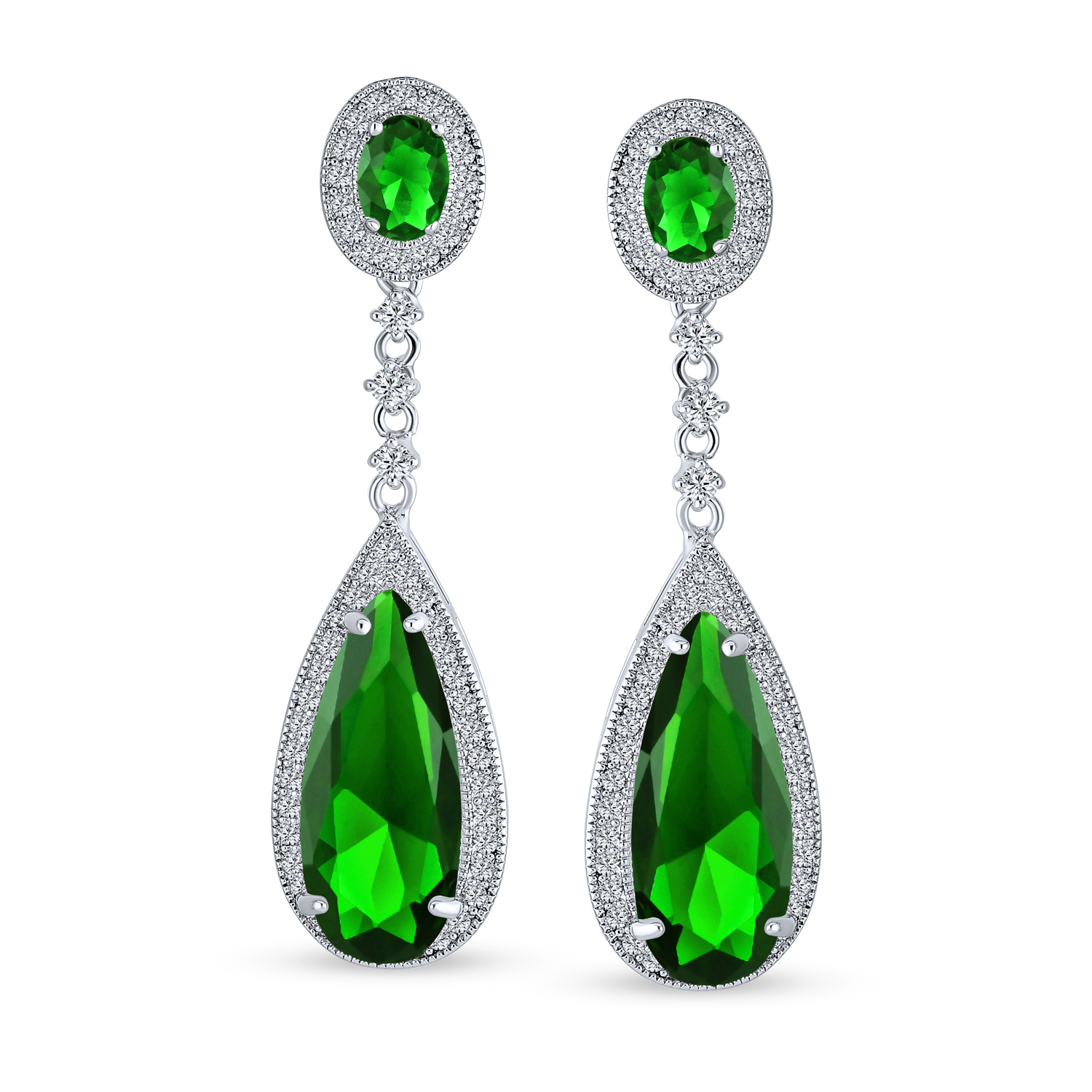 Bling Jewelry Green Teardrop Statement Screw Clip On Earring Imitation Emerald - image 2 of 6