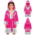 thumbnail image 5 of Haitryli Kids Boys Boxer Themed Outfit Boxing Training Outfit Satin Metallic Hooded Boxing Robes Cloak with Belt Hot Pink Silver 8, 5 of 6